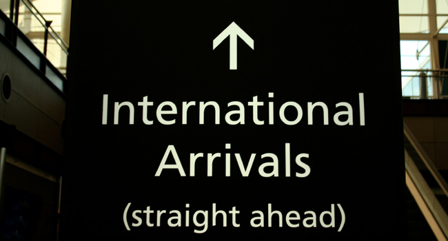 Image of a International Arrivals airport sign